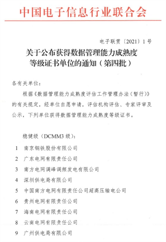 DCMM關于公布獲得數據管理能力成熟度等級證書單位的通知（第四批）