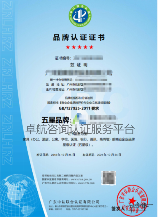 五星品牌認證的好處及證書展示！